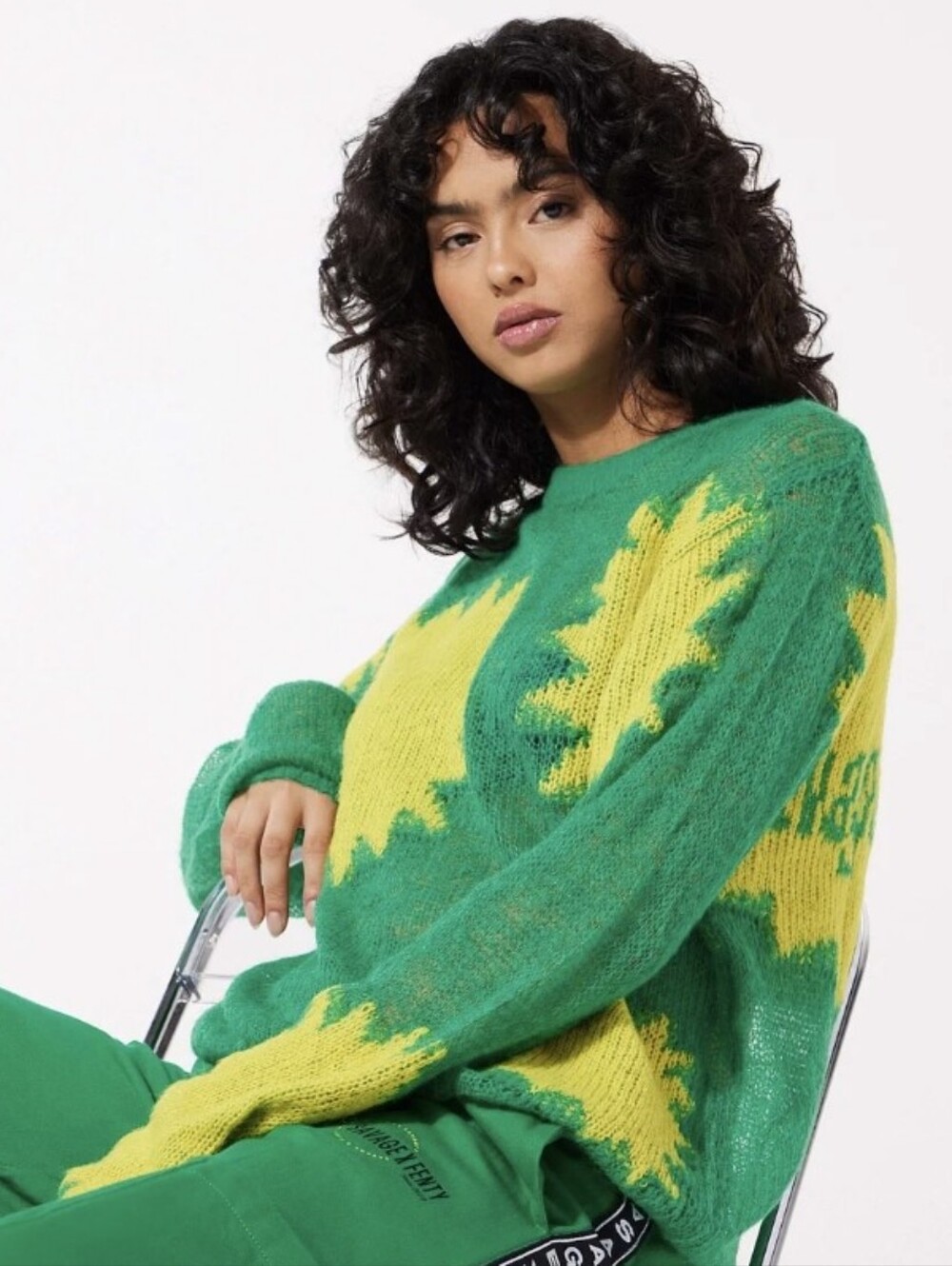 SAVAGE FENTY Knittin Pretty Oversize Sweater 3X Graphic "POW" Open Knit Pullover